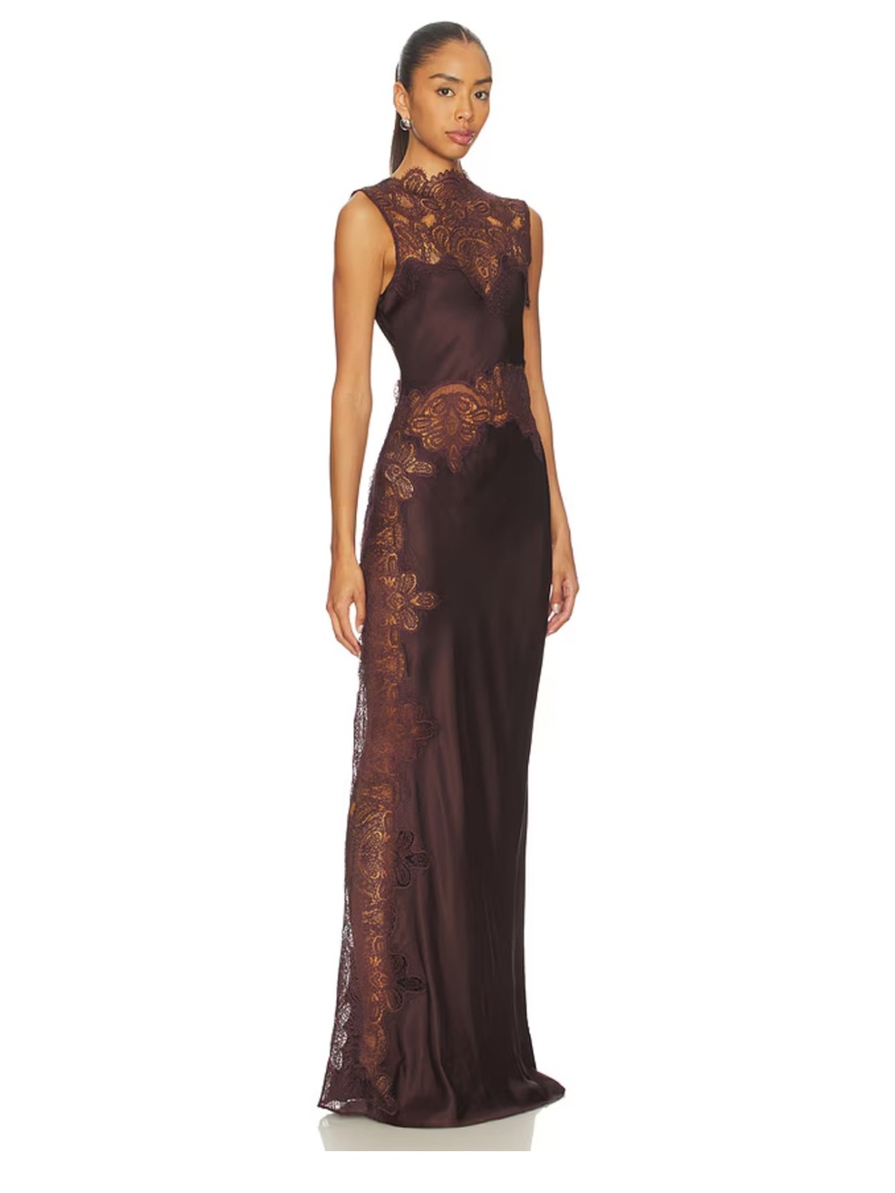 Shona Joy Jamila Chocolate Brown Lace & Satin Maxi Dress | Size 8
